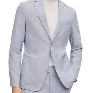 Boss Slim-Fit Blazer in Cotton, Linen Stretch Seersucker Beach Coastal Size: 40L